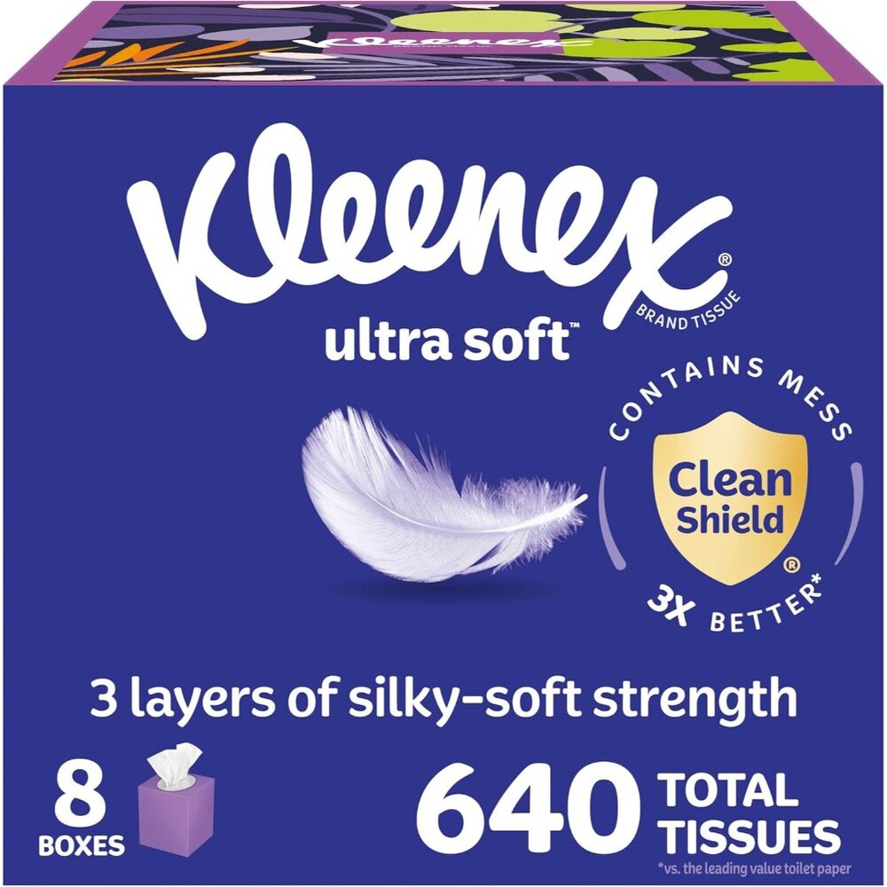 Ultra Soft Facial Tissues, 8 Cube Boxes, 80 Tissues per Box, 3-Ply, Packaging Ma